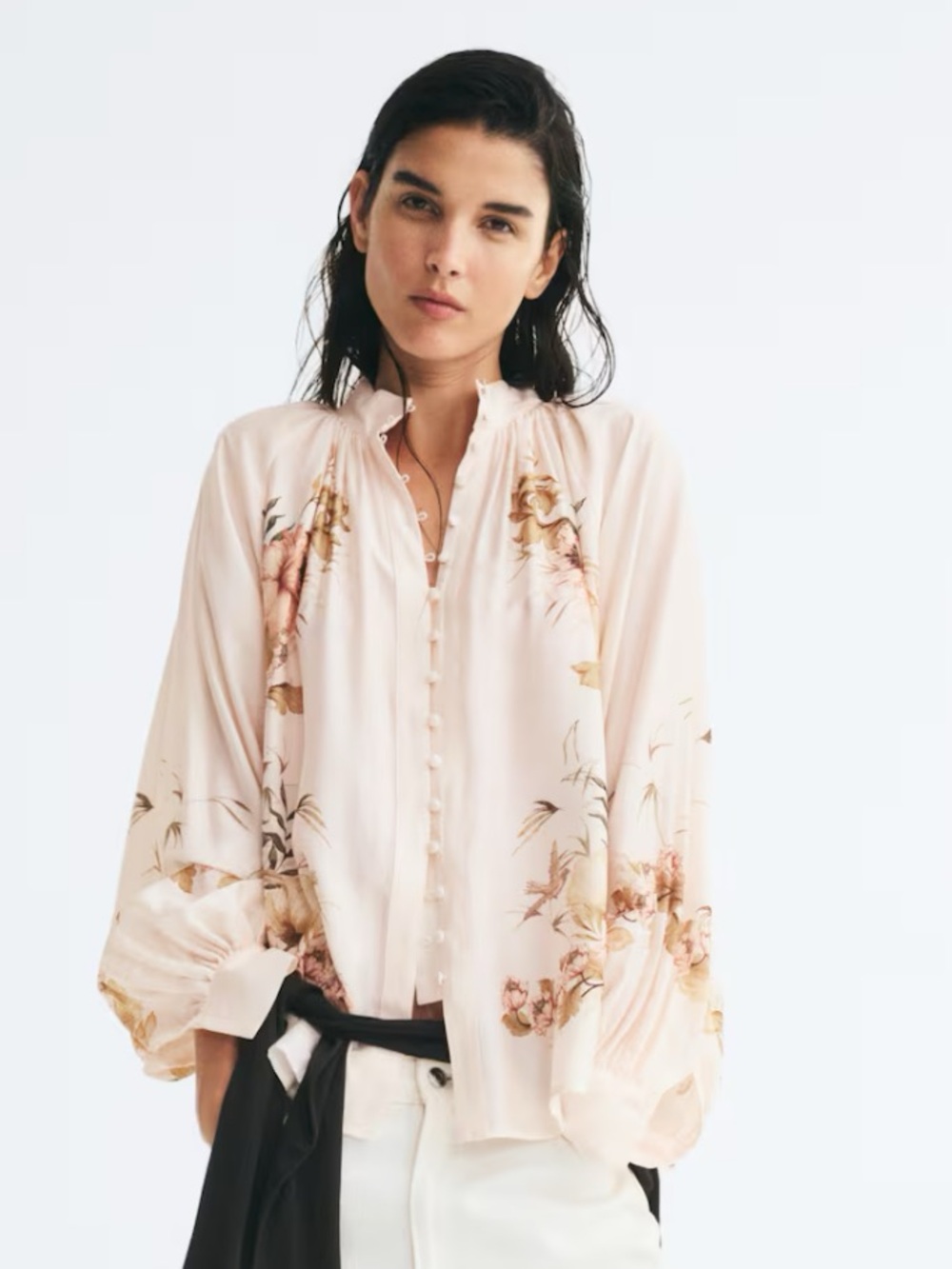 H&M NWT POWDER PINK FLORAL BUTTON-FRONT BLOUSE